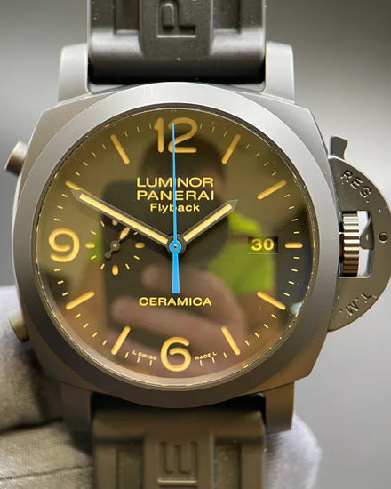 2015 Panerai Luminor 1950 3 Days Chrono Flyback 44MM Black Dial Rubber Strap (PAM00580)