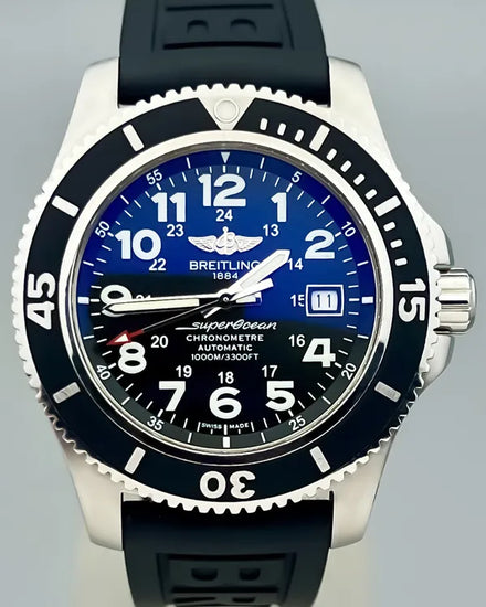 No Reserve - 2018 Breitling Superocean II 44MM Black Dial Rubber Strap (A17392)