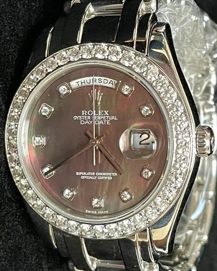 1999 (A Serial) Rolex Day-Date 39MM Tahitian Mother of Pearl Dial Platinum Pearlmaster Bracelet (18946)