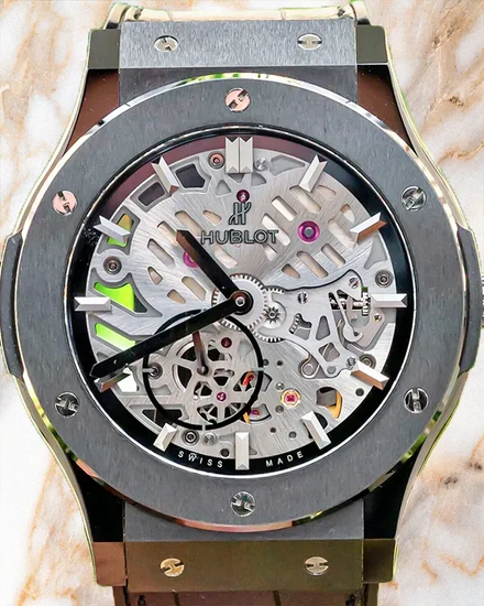 Hublot Classic Fusion Ultra-Thin 45MM Skeleton Dial Leather Strap (515.CM.0140.LR)