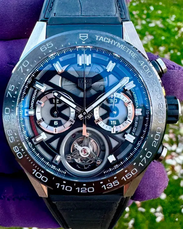 2020 Tag Heuer Carrera Calibre HEUER-02T 45MM Skeleton Dial Leather/Rubber Strap (CAR5A8Y.FC6377)