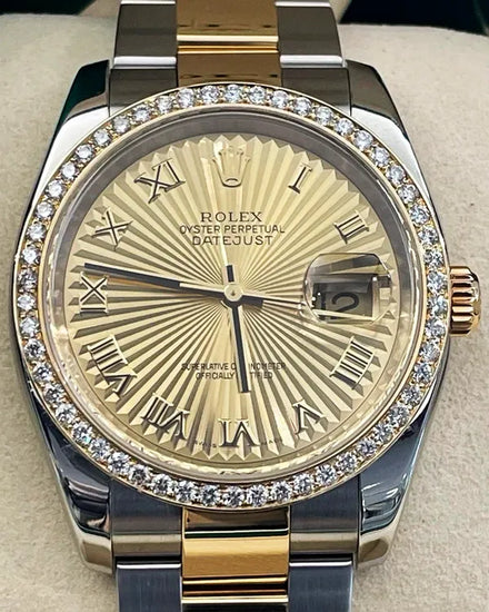Rolex Datejust 36MM Champagne "Sunray" Dial Two-Tone Oyster Bracelet (116203)