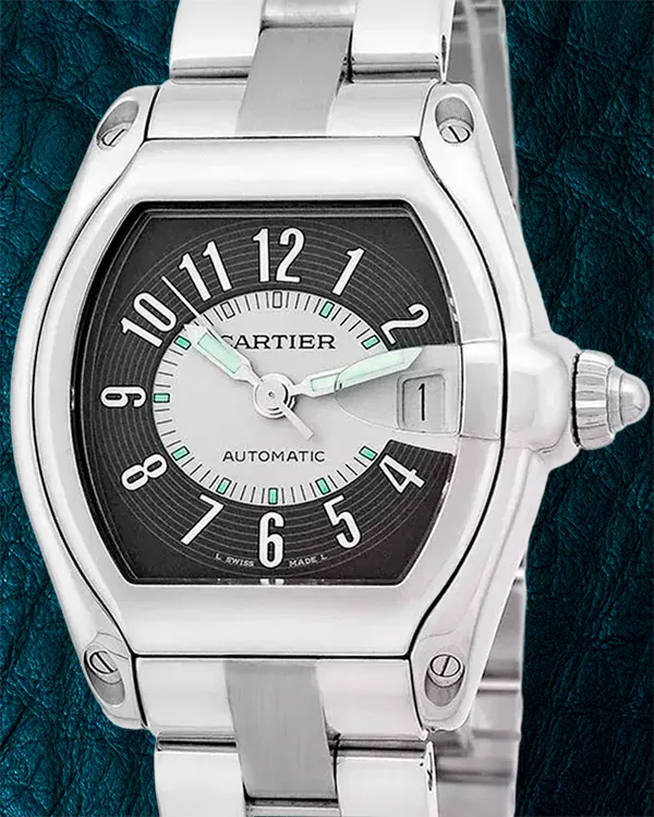 Cartier Roadster 37MM Black Dial Steel Bracelet (W62002V3)