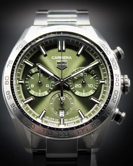 Tag Heuer Carrera 44MM Green Dial Steel Bracelet (CBN2A10.BA0643)