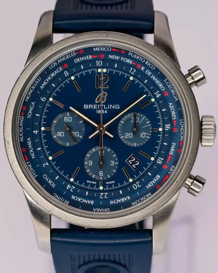 Breitling Transocean Unitime Pilot 46MM Blue Dial Rubber Strap (AB0510)