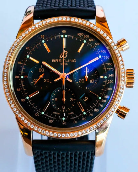 Breitling Transocean 43MM Black Dial Rubber Strap (RB015253/BB16)