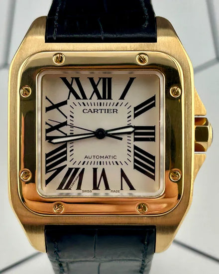 Cartier Santos 100 38MM Silver Dial Aftermarket Leather Strap (2657)