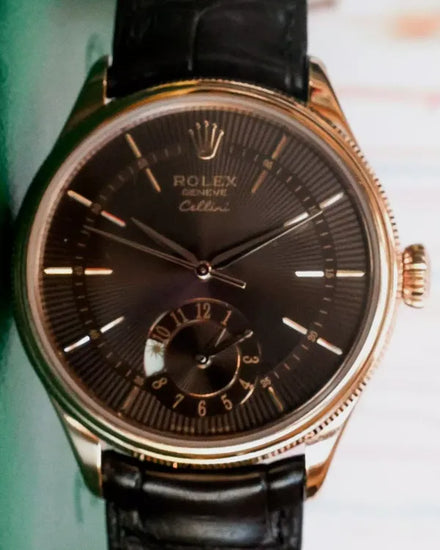 2023 Rolex Cellini Dual Time 39MM Chocolate Dial Leather Strap (50525)