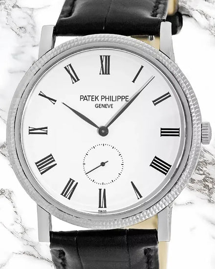 Patek Philippe Calatrava 36MM White Dial Leather Strap (5119G-001)