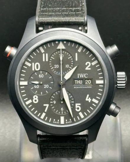 2019 IWC Schaffhausen Pilot Double Chronograph 44MM Black Dial Rubber Strap (IW371815)