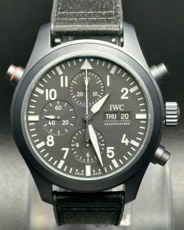 2019 IWC Schaffhausen Pilot Double Chronograph 44MM Black Dial Rubber Strap (IW371815)