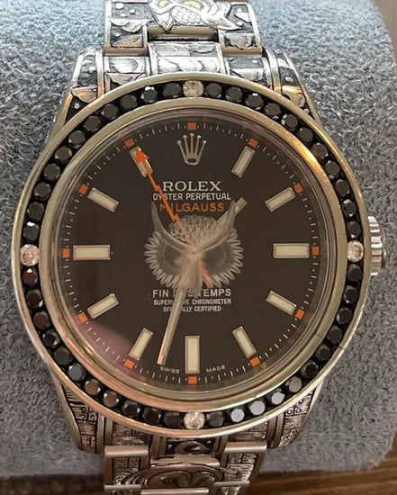 Rolex Milgauss "Fin Des Temps Custom" 40MM Aftermarket Black Dial Aftermarket Steel Bracelet (116400)