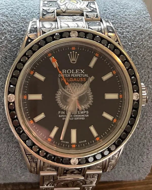 Rolex Milgauss "Fin Des Temps Custom" 40MM Aftermarket Black Dial Aftermarket Steel Bracelet (116400)