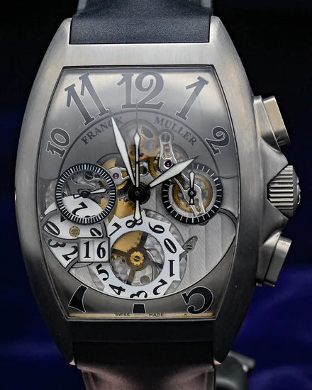 Franck Muller Cintrée Curvex Grande Date 35MM Skeleton Dial Rubber Strap (8083 CC GD FO TT)