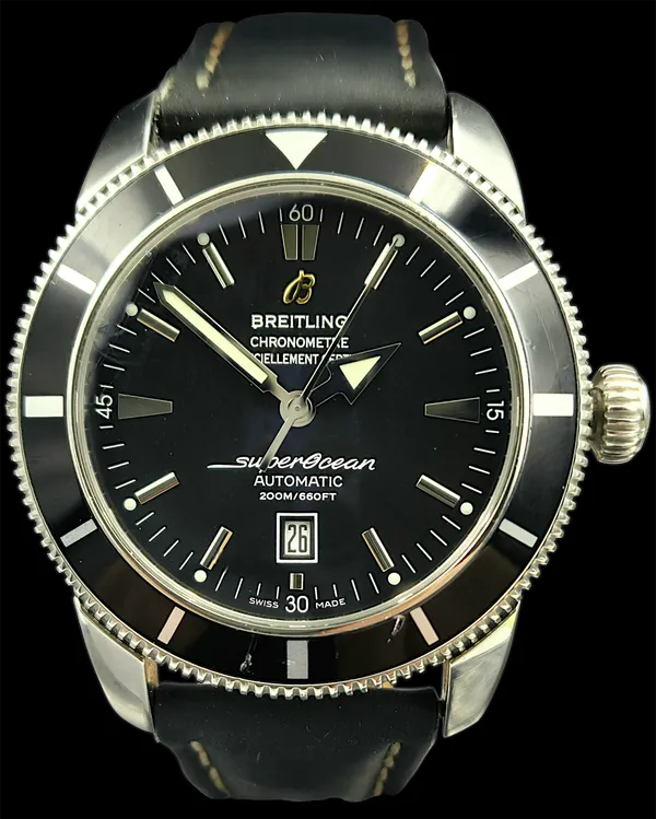 2015 Breitling Superocean Heritage 46MM Black Dial Leather Strap (A17320)