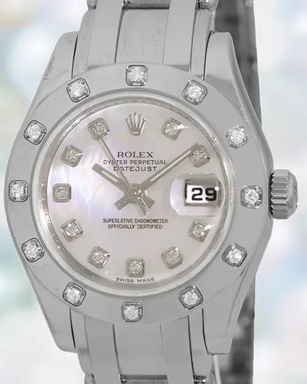 Rolex Lady-Datejust 29MM Mother of Pearl Dial White Gold Pearlmaster Bracelet (80319)