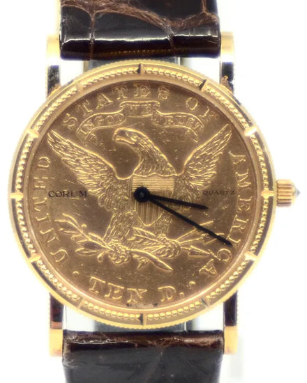 Corum Coin Watch "10 Dollar Coin Watch" 28.5MM Quartz Gold Dial Leather Strap (5014756)