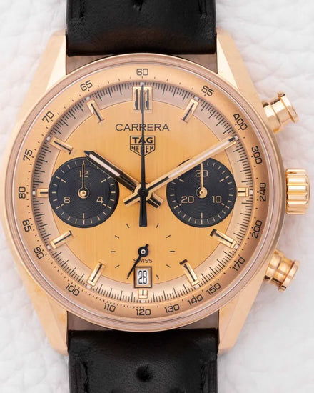 2024 Tag Heuer Carrera Chronograph 39MM Champagne Dial Leather Strap (CBS2240.FC8319)