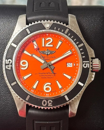 No Reserve - Breitling Superocean 42MM Orange Dial Rubber Strap (A17366D71O1A1)