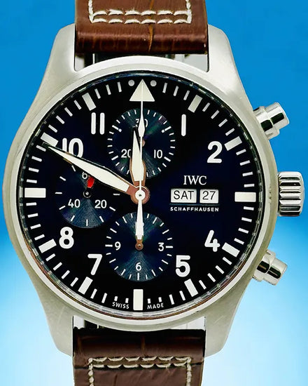 2019 IWC Schaffhausen Pilot Chronograph "Le Petit Prince" 43MM Blue Dial Aftermarket Leather Strap (IW377714)