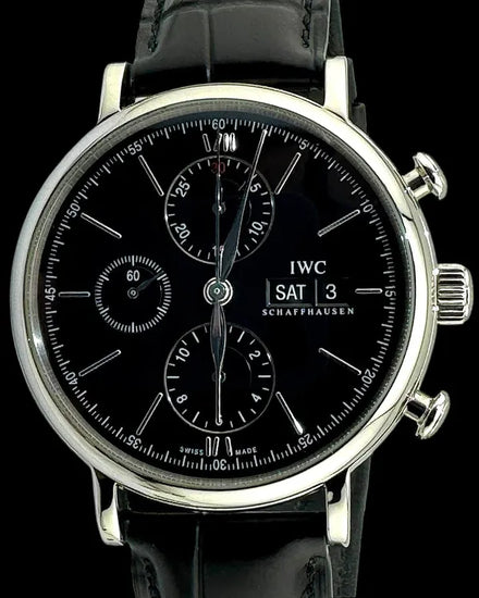 2019 IWC Schaffhausen Portofino Chronograph 42MM Black Dial Leather Strap (IW391008)