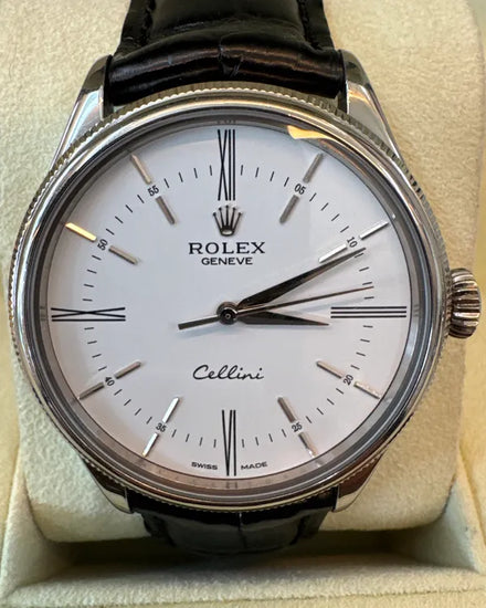 Rolex Cellini Time 39MM White Dial Leather Strap (50509)