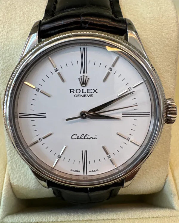 Rolex Cellini Time 39MM White Dial Leather Strap (50509)
