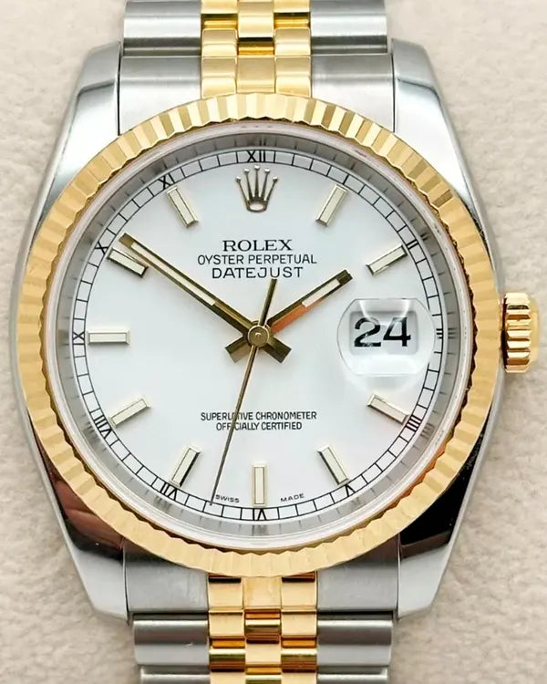 2003 (F Serial) Rolex Datejust 36MM White Dial Two-Tone Jubilee Bracelet (116233)