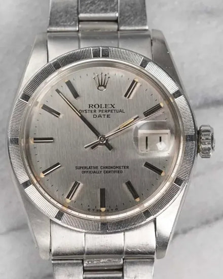 Rolex Oyster Perpetual Date 34MM Silver "Vertical Brushed" "Sigma" Dial Oyster Bracelet (1501)