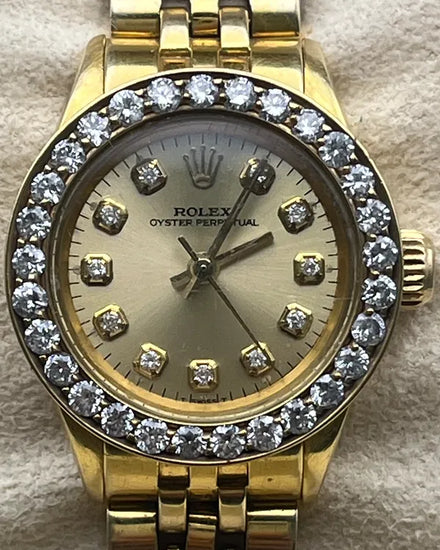 Rolex Oyster Perpetual 24MM Aftermarket Champagne Dial Yellow Gold Bracelet (6719)