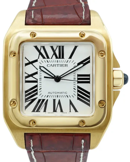 2008 Cartier Santos 100 38MM Silver Dial Leather Strap (W20071Y1)