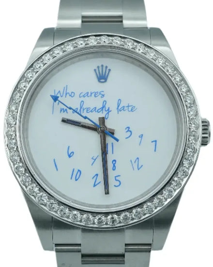 Rolex Oyster Perpetual 39MM Aftermarket "Who Cares" White Dial Oyster Bracelet (114300)