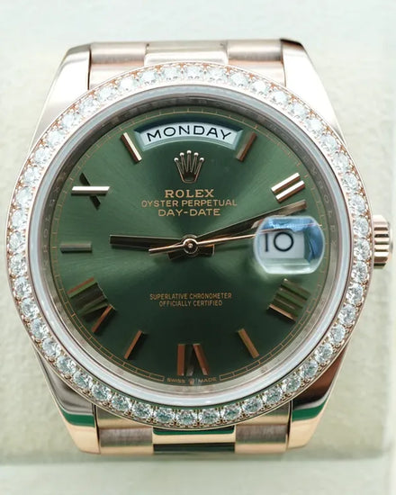 2022 Rolex Day-Date 40MM Green Dial Rose Gold President Bracelet (228345RBR)