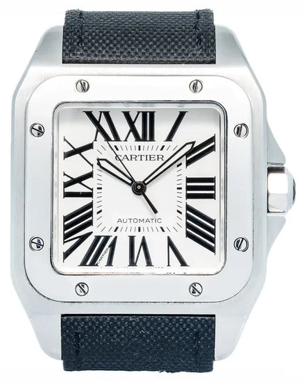 Cartier Santos 100 38MM White Dial Textile Strap (W20073X8)