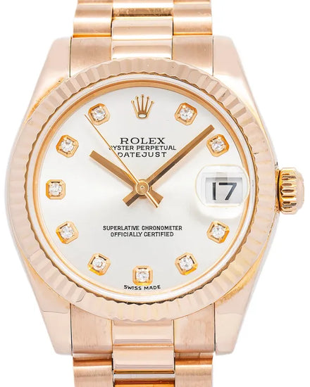 Rolex Datejust 31MM Silver Dial Rose Gold President Bracelet (178275)
