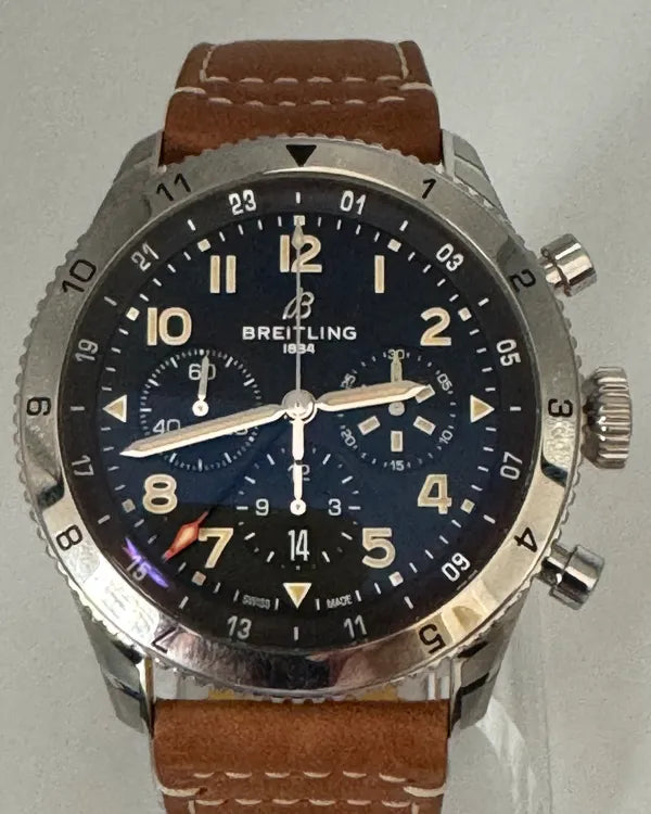 Breitling Super Avi B04 Chronograph GMT P-51 Mustang 46MM Blue Dial Leather Strap (AB04453A1B1X1)