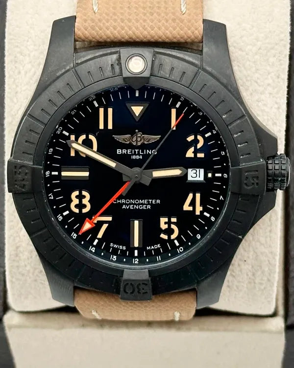 2023 Breitling Avenger GMT Night Mission 45MM Black Dial Leather Strap (V32395)