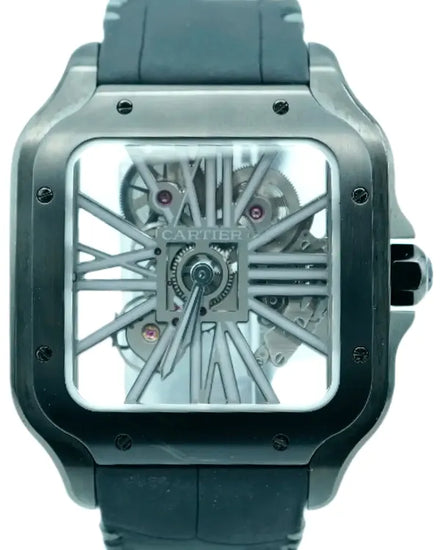 2021 Cartier Santos De Cartier 39.8MM Skeleton Dial Leather Strap (WHSA0009)