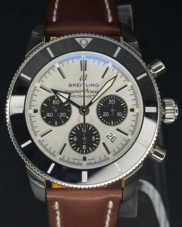 Breitling Superocean Heritage B01 Chronograph 44MM Silver Dial Leather Strap (AB0162121G1S1)
