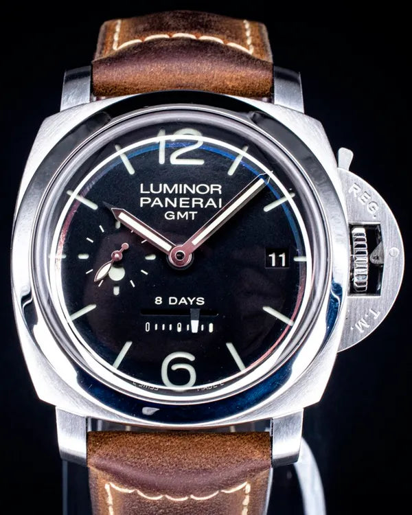 Panerai Luminor 1950 8 Days GMT 44MM Black Dial Leather Strap (PAM00233)