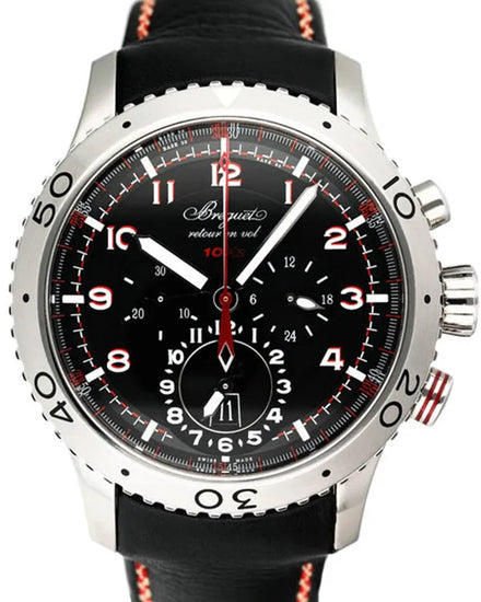 Breguet Type XXII Chronograph 44MM Black Dial Leather Strap (3880)