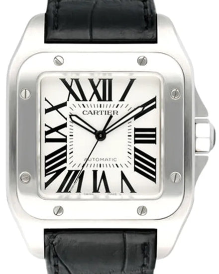 Cartier Santos 100 38MM Silver Dial Leather Strap (W20073X8)