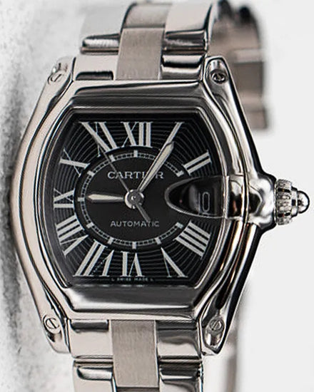 Cartier Roadster 38MM Black Dial Steel Bracelet (W62041V3)