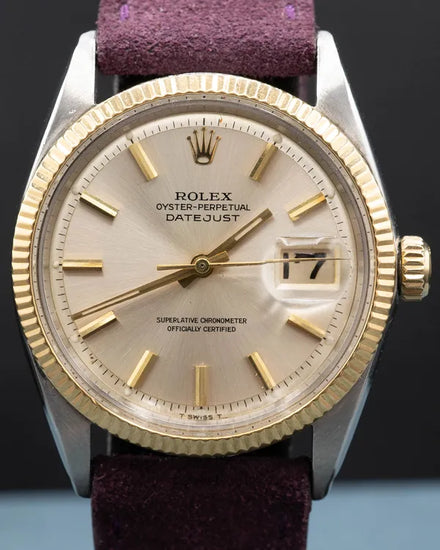 Rolex Datejust 36MM Silver "Pie Pan" Dial Aftermarket Leather Strap (1601)