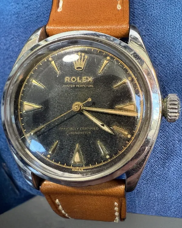 Rolex Oyster Perpetual 34MM Black Dial Aftermarket Leather Strap (6084)