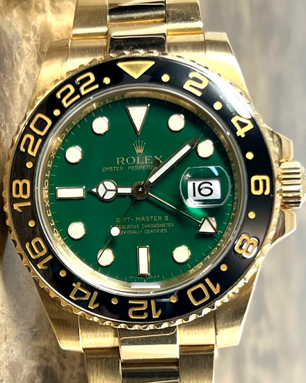 2007 Rolex GMT-Master II 40MM Green Dial Yellow Gold Oyster Bracelet (116718)