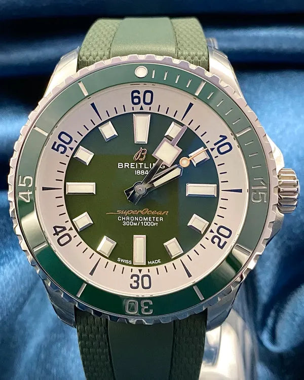 2024 Breitling Superocean 44MM Green Dial Rubber Strap (A17376A31L1S1)