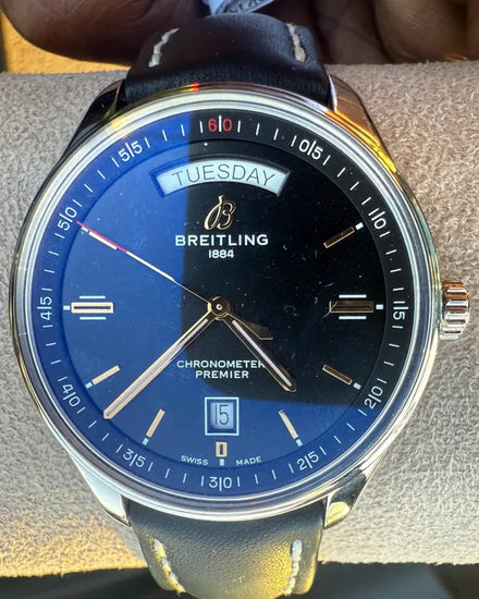 Breitling Premier Day & Date 40MM Black Dial Leather Strap (A45340241B1P1)