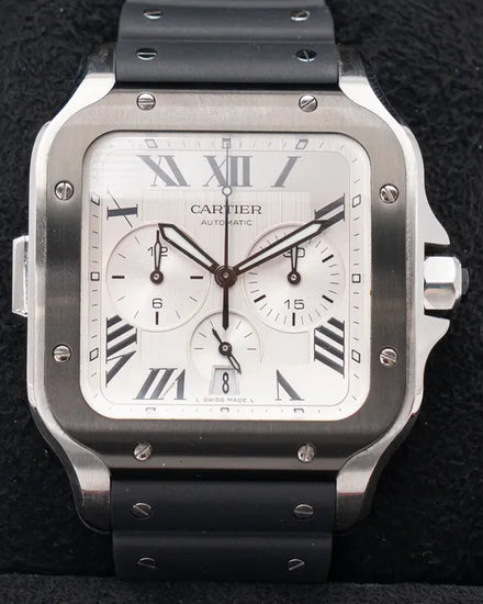 2023 Cartier Santos De Cartier 43.3MM Silver Dial Rubber Strap (WSSA0017)