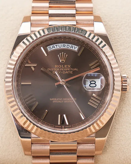 2019 Rolex Day-Date 40MM Chocolate Dial Rose Gold President Bracelet (228235)